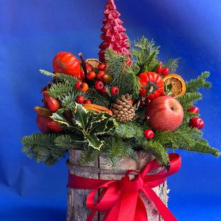 Centro tavola con vaso di legno grande