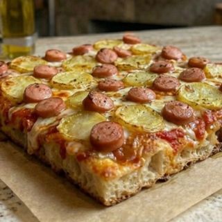 Pizza al trancio wurstel e patatine