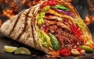 Piadina con carne, verdure e salse