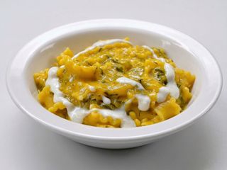 Pasta mista zucca rossa guanciale e gorgonzola