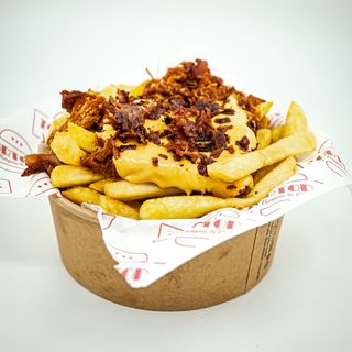 Patata pulled pork, bacon USA e jalapenos cheddar