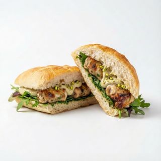 Panino con involtini con pesto di pistacchio e insalata