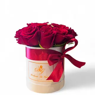 15 rose rosse in box tonda