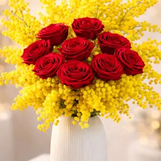 Mimosa con rose rosso premium