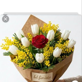 Tulipani bianco E 1 rose rosso