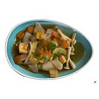 96 Tofu saltato in salsa piccante con funghi e peperoni