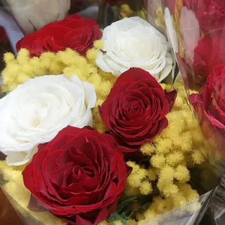 Fiori misti con rose e mimosa