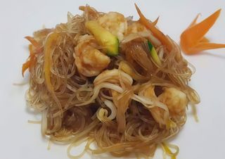 113 Spaghetti di soia con gamberi