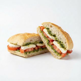 32. Pomodoro, mozzarella di bufala, pesto di basilico