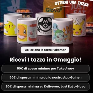 60€ di spesa minima per ottenere 1 tazza Pokemon in omaggi