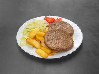 Hamburger con patate e insalate