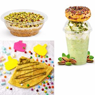 Crêpes con Nutella al pistacchio + CheeseCake al pistacchio + milkshake al pistacchio con Donuts al pistacchio