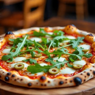 Pizza margherita, rucola e olive