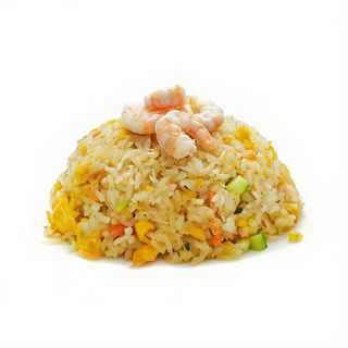 198. Riso saltato con gamberi verdure e uova 