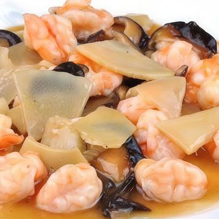 Gamberi con fungi bamboo