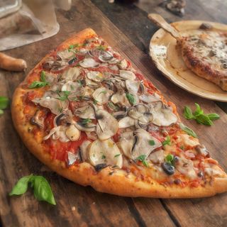Pizza tonda marinara con funghi