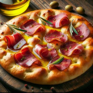 Focaccia con olio d'oliva e speck