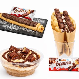 CheeseCake con crema kinder Bueno e1 barretta + bubblewaffle con crema kinder Bueno  e2 barretta + crêpes roll con crema Bueno e2 barretta kinder Bueno
