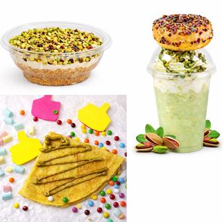 Crêpes con Nutella al pistacchio + CheeseCake al pistacchio + milkshake al pistacchio con Donuts al pistacchio