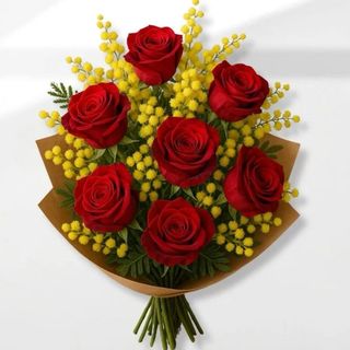 Rose rednomi grande con mimosa