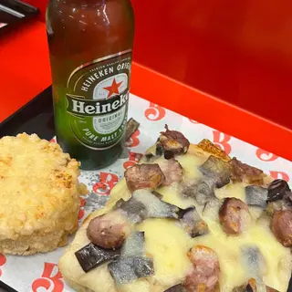 Salsiccia e melenzane , frittatina, birra heineken
