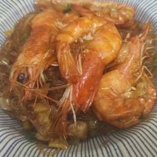 Spaghetti di soia con gamberoni 