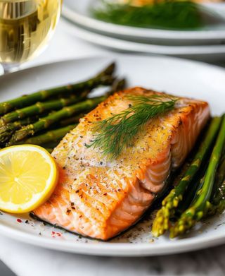 Trancio di salmone con crema di mango e sbriciolata di amaretto