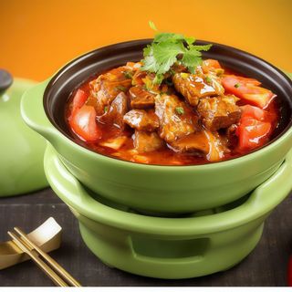 Carne misto in ciotola di terracotta