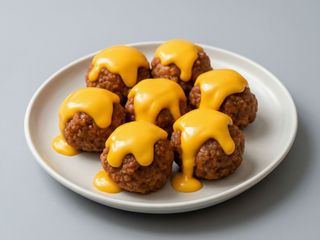 Polpettine fritte e fonduta di cheddar