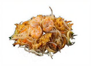 290 Spaghetti di riso saltati con gamberi, uova e verdure