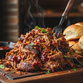 Pulled pork vaschetta da 250 grammi piu contorno di patatine