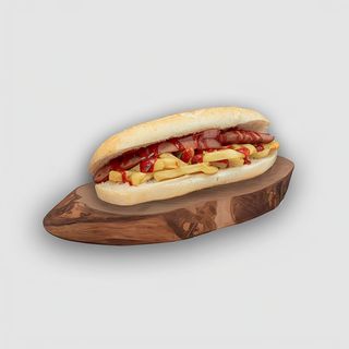 Panino con würstel e patatine