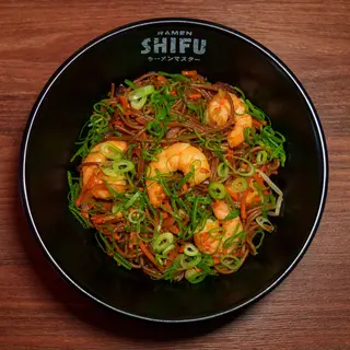 Yakisoba con gamberi