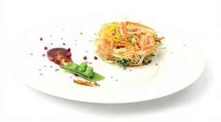 Spaghetti di riso con gamberi