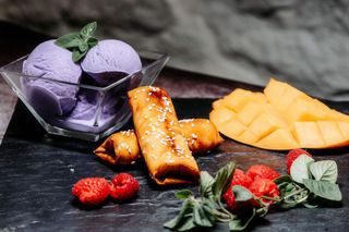 Turon with ube ice cream