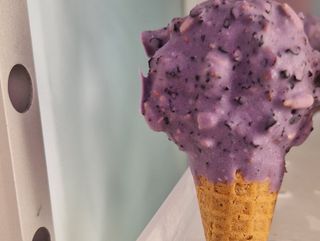 Minicono fiordilatte ricoperto di mirtilli e semi di girasole