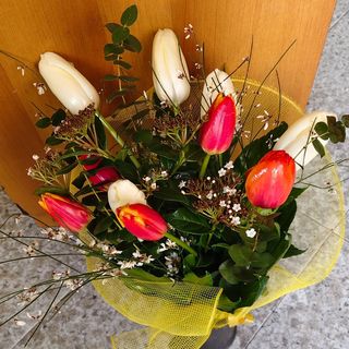 Bouquet di tulipani misti rossi e bianchi