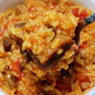 番茄咖喱牛杂饭 riso curry pomodoro confrattaglie interiora di manzo e ravanello