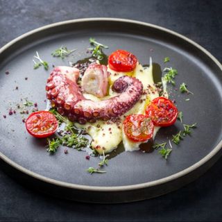 Tentacoli di polpo su letto di crema di patate e rosmarino