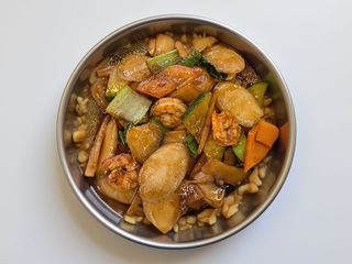 gnocchi di riso con verdure gamberi 