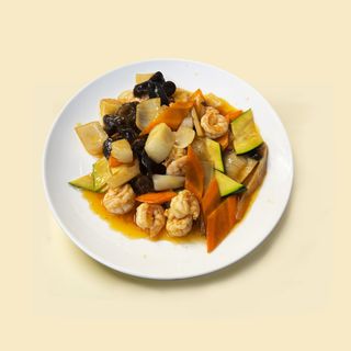 Gamberi con verdure miste 什锦虾仁