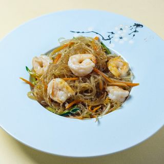 Spaghetti di soia saltati con gamberi 虾仁粉丝