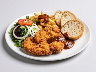 Cotoletta con patate e insalata