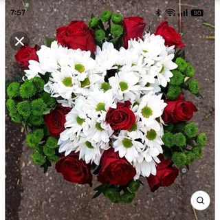 Rosa Rosso 5 pezzi con margerita bianchi 3 pezzi+verde 3 pezzi