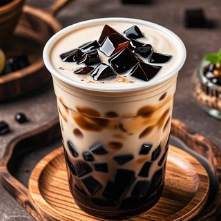 Milk tea con grass jelly
