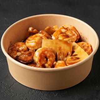 Gamberi funghi e bambu