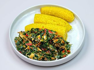 Boiled plantain and vegetables