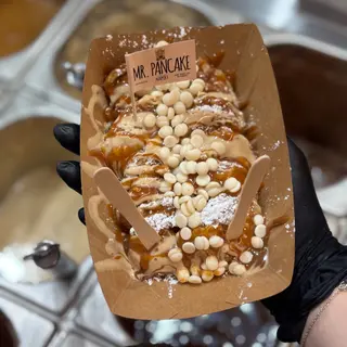10 Minipancake con: Kinder bueno - Dulce de Leche - Gocce di cioccolato bianco (senza glutine - contiene lattosio)