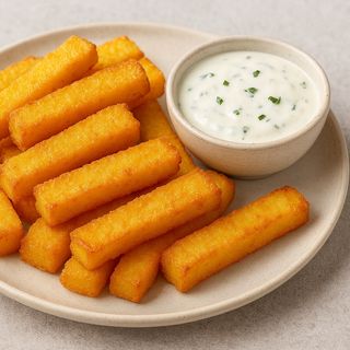 Bastoncini di polenta fritti con fonduta di zola 