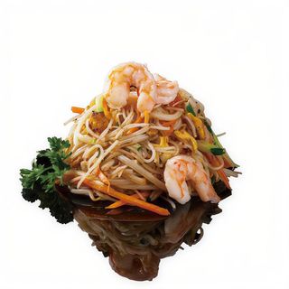 225. Spaghetti di riso con gamberi e verdure